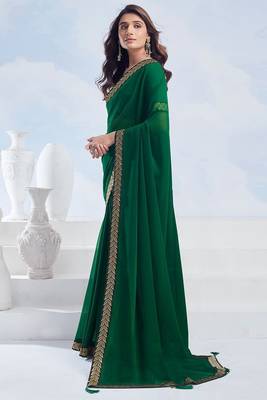 Green georgette designer border saree with unstitch blouse 2