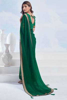 Green georgette designer border saree with unstitch blouse 3