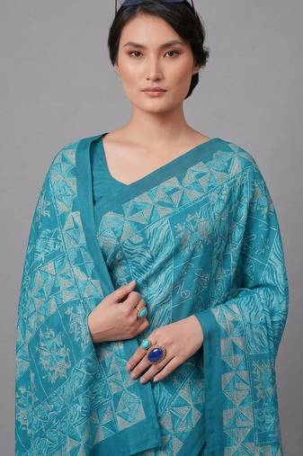 Rama printed satin saree with blouse