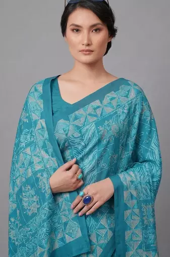 Rama printed satin saree with blouse