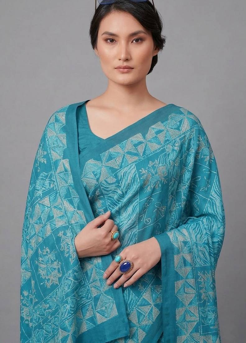 Rama printed satin saree with blouse