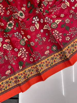 maroon color kalamkari prints contrast pallu cotton blend saree 4