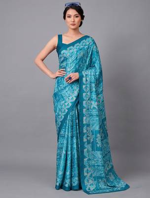 Rama printed satin saree with blouse 2