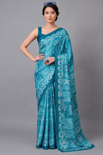 Rama printed satin saree with blouse