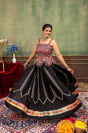Black Embroidery Work Silk Blend Navratri Lehnga choli set