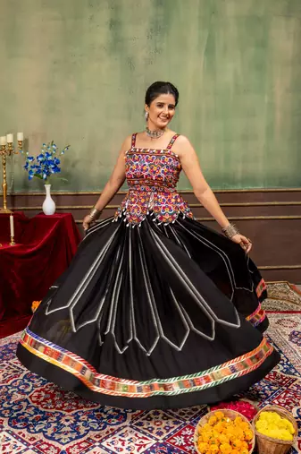 Black Embroidery Work Silk Blend Navratri Lehnga choli set