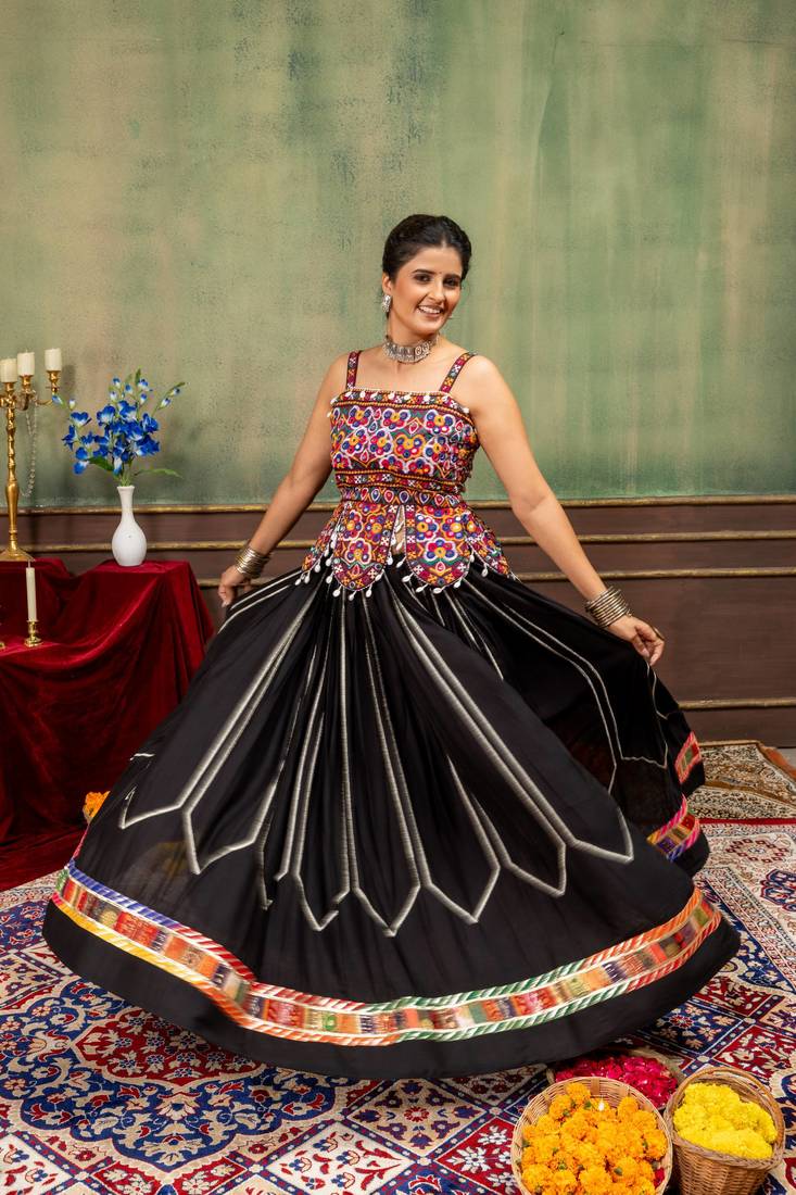 Black Embroidery Work Silk Blend Navratri Lehnga choli set
