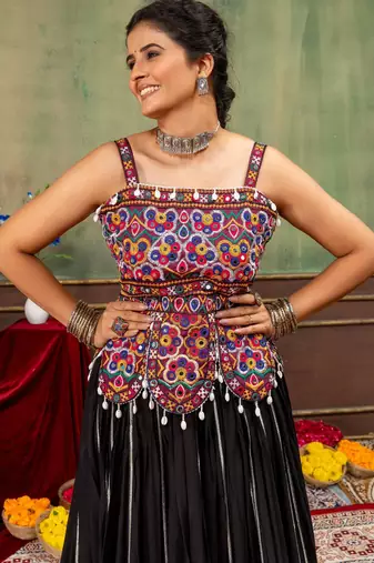 Black Embroidery Work Silk Blend Navratri Lehnga choli set