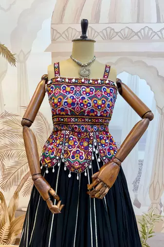 Black Embroidery Work Silk Blend Navratri Lehnga choli set