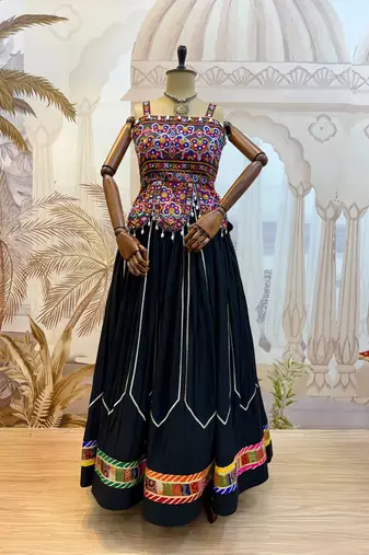 Black Embroidery Work Silk Blend Navratri Lehnga choli set