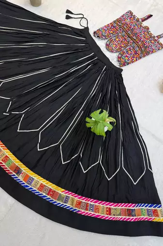 Black Embroidery Work Silk Blend Navratri Lehnga choli set