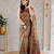 olive green color kalamkari prints contrast pallu cotton blend saree