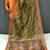 olive green color kalamkari prints contrast pallu cotton blend saree