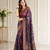 purple color kalamkari prints contrast pallu cotton blend saree