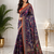 purple color kalamkari prints contrast pallu cotton blend saree