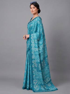 Rama printed satin saree with blouse 3