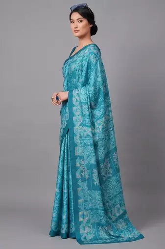 Rama printed satin saree with blouse