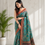 sea green color kalamkari prints contrast pallu cotton blend saree