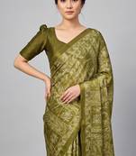 Green printed satin saree with blouse