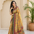 yellow color kalamkari prints contrast pallu cotton blend saree