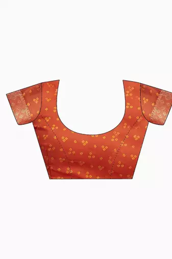 Women's orange bandhani print chiffon bandhej style saree with matching blouse