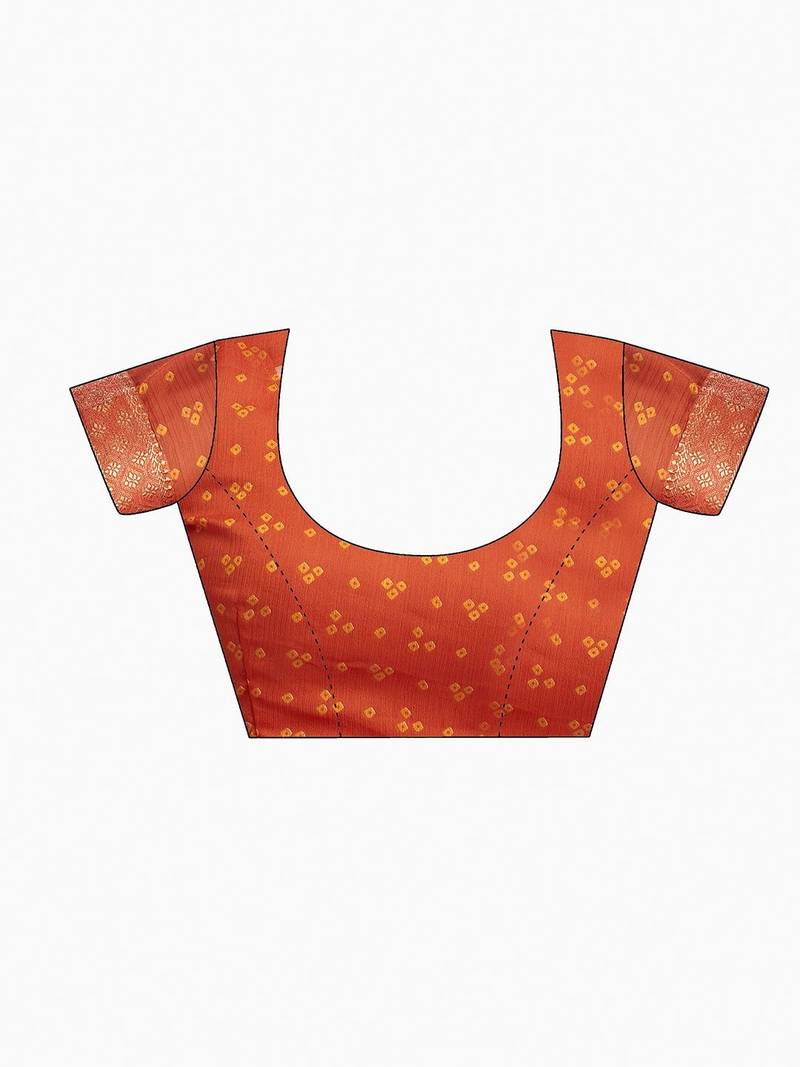 Women's orange bandhani print chiffon bandhej style saree with matching blouse
