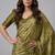 Green printed satin saree with blouse