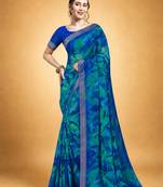 Women's blue chiffon geomatric print chiffon saree with blouse