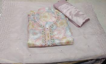 Baby pink color sequence heavy organza straight churidar dress material 5