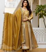 mustard color embroidery work silk blend salwar suit