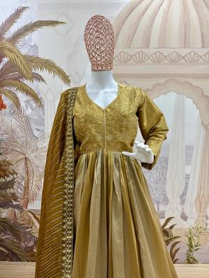 mustard color embroidery work silk blend salwar suit 3