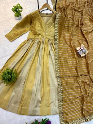 mustard color embroidery work silk blend salwar suit 4