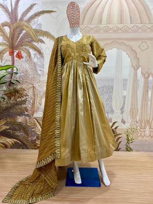mustard color embroidery work silk blend salwar suit 5