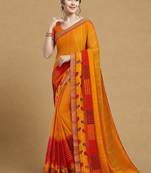 Women's yellow red chiffon geomatric print chiffon saree with blouse