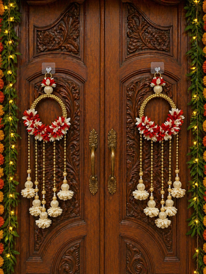 handmade fabric flower ring door hanging decorative hanging decor (pack of 2) 2