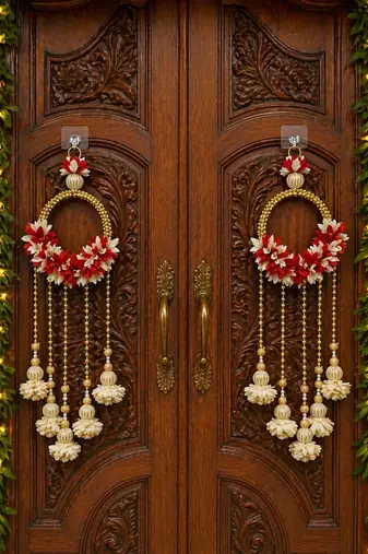 handmade fabric flower ring door hanging decorative hanging decor (pack of 2)