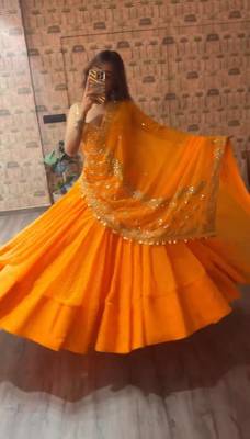 Orange Color Printed Embroidery Work Georgette Navratri Lehenga choli set 1