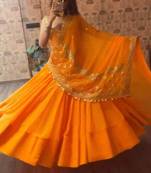 Orange Color Printed Embroidery Work Georgette Navratri Lehenga choli set