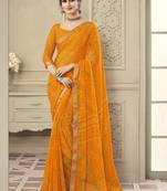 Women's yellow bandhani print chiffon saree with unstitch blouse