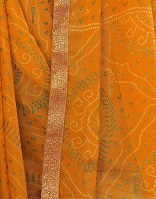 Women's yellow bandhani print chiffon saree with unstitch blouse 4