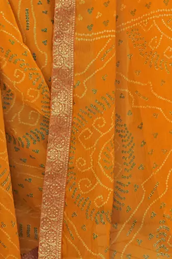 Women's yellow bandhani print chiffon saree with unstitch blouse