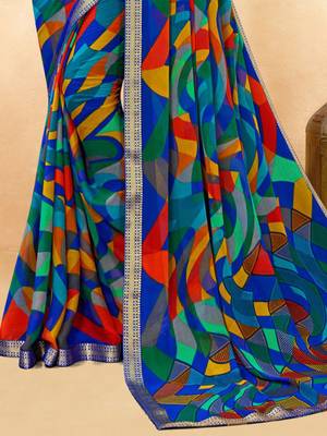Women's blue multi chiffon leheriya print chiffon saree with blouse 3