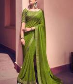 Women's green georgette leheriya print saree with blouse