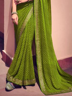 Women's green georgette leheriya print saree with blouse 3