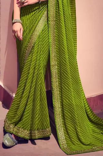 Women's green georgette leheriya print saree with blouse