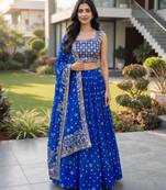 Royal Blue Printed Embroidery Work Georgette Navratri Lehenga choli set