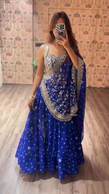 Royal Blue Printed Embroidery Work Georgette Navratri Lehenga choli set 2