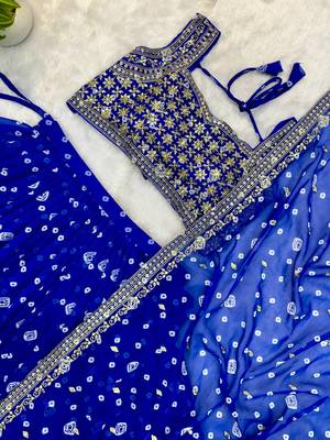 Royal Blue Printed Embroidery Work Georgette Navratri Lehenga choli set 5