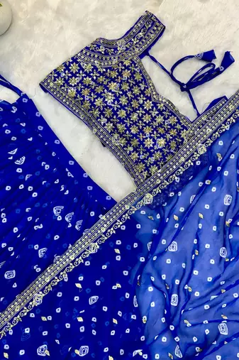 Royal Blue Printed Embroidery Work Georgette Navratri Lehenga choli set