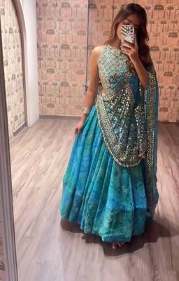 Teal Printed Embroidery Work Georgette Navratri Lehenga choli set 1